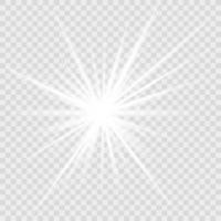 White glowing light burst explosion with transparent. Vector illustration for cool effect decoration with ray sparkles. Bright star