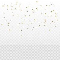 Confetti and streamer ribbon falling on transparent background. Falling shiny gold confetti. Bright golden festive tinsel. Party backdrop. Holiday design elements for web banner, poster vector