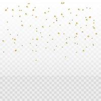 Confetti and streamer ribbon falling on transparent background. Falling shiny gold confetti. Bright golden festive tinsel. Party backdrop. Holiday design elements for web banner, poster vector