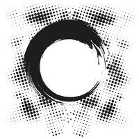 semitono negro grunge círculo abstracto marco punteado conjunto distribuido circularmente. elemento de diseño de emblema de logotipo de puntos abstractos. icono de borde redondo con textura de punto de círculo de medio tono aleatorio. vector