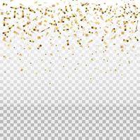 Confetti and streamer ribbon falling on transparent background. Falling shiny gold confetti. Bright golden festive tinsel. Party backdrop. Holiday design elements for web banner, poster vector