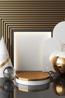Minimal abstract geometric background with direct sunlight in shades of green and yellow. Showcase scene with empty podium for product presentation 3d rendering photo