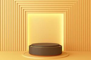 Minimal abstract geometric background with direct sunlight in shades of green and yellow. Showcase scene with empty podium for product presentation 3d rendering photo