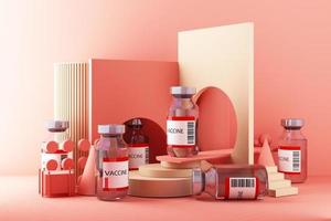 Covid-19 self test kit with vaccine and medicine on background. 3d rendering photo