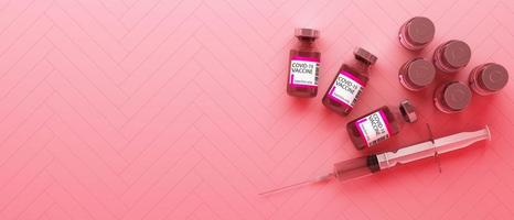 Covid-19 self test kit with vaccine and medicine on white background. 3d rendering photo