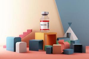 Covid-19 self test kit with vaccine and medicine on background. 3d rendering photo