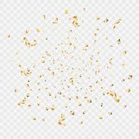 Confetti and streamer ribbon falling on transparent background. Falling shiny gold confetti. Bright golden festive tinsel. Party backdrop. Holiday design elements for web banner, poster vector