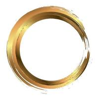 Circle gold frame painted with brush strokes on white background. Abstract vector design element. Gold concept. Vector illustration.