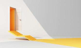 Close and open door on pastel background with sunlight shade and shadow with color balloon. 3d render photo