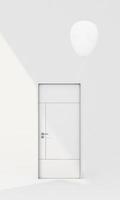 Close and open door on pastel background with sunlight shade and shadow with color balloon. 3d render photo