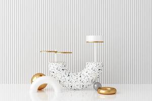Minimal abstract geometric background with direct sunlight in shades of green and yellow. Showcase scene with empty podium for product presentation 3d rendering photo
