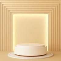 Minimal abstract geometric background with direct sunlight in shades of green and yellow. Showcase scene with empty podium for product presentation 3d rendering photo