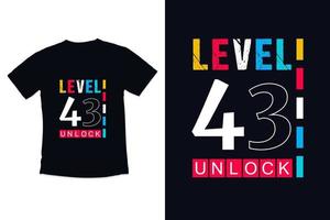 T shirt design vintage gamer with level 43 birthday gaming shirt design vector
