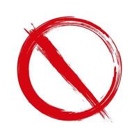 Hand drawn simple vector prohibition icon, brush drawing red realistic stop symbol, hand-painted ban sign isolated on white background.