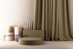 Minimal abstract geometric background with direct sunlight in shades of green and yellow. Showcase scene with empty podium for product presentation 3d rendering photo