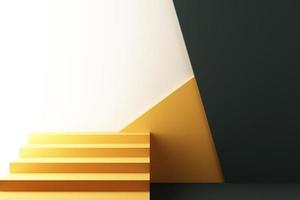 Minimal abstract geometric background with direct sunlight in shades of green and yellow. Showcase scene with empty podium for product presentation 3d rendering photo