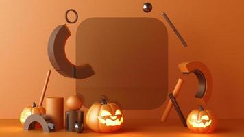 October Halloween Pumpkins head growing with geometric shape with product stand mock up for present on color background 3d rendering photo