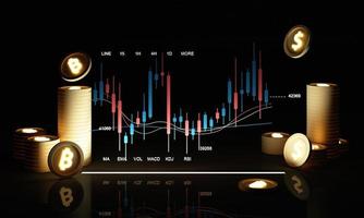 A guide for people entering the cryptocurrency market with a price chart and a pencil and note paper to study color background 3d render photo