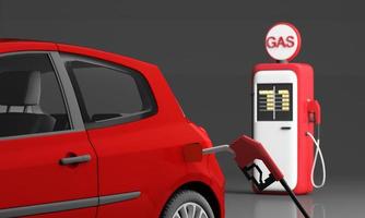 Between the red trucks filling Fuel and electric blue sedan charging. expensive fuel crisis, energy conservation, eco green, concept isolated on red and blue background 3d rendering illustration photo