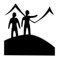 Icon of two climbers on the top of the mountain. Vector illustration.