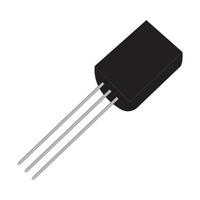 Transistor vector icon. Electronic component icon, Illustration of black NPN semiconductor transistor with three metallic pins, Electronic transistor on white background.