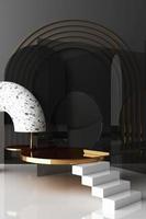 Minimal abstract geometric background with direct sunlight in shades of green and yellow. Showcase scene with empty podium for product presentation 3d rendering photo