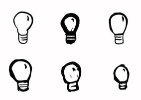 Set of Bulb icon. Colored outline sketch drawing. Vector simple flat graphic hand drawn illustration.