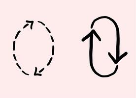 conjuntos de flechas circulares negras. iconos vectoriales gráfico para el sitio web. estilo dibujado a mano vector