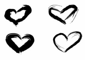 corazones pintados de trazos de pincel grunge. trazos de pincel en forma de corazón. vector