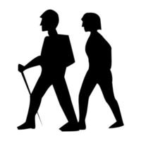 Two people hiking icon. two climbers icon vector illustration on white background.