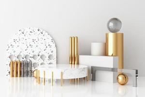Minimal abstract geometric background with direct sunlight in shades of green and yellow. Showcase scene with empty podium for product presentation 3d rendering photo