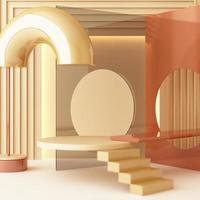Minimal abstract geometric background with direct sunlight in shades of green and yellow. Showcase scene with empty podium for product presentation 3d rendering photo