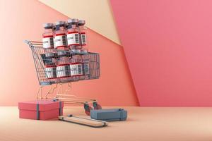 Covid-19 self test kit with vaccine and medicine on background. 3d rendering photo