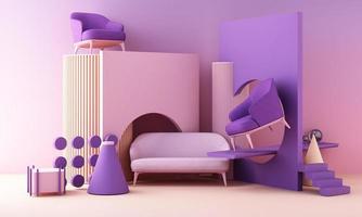 Minimal cosmetic background for product presentation. with stone and wood rock arc geometric form and podium on gray color concrete wall background. 3d render illustration. photo