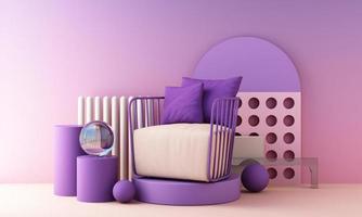 Minimal cosmetic background for product presentation. with stone and wood rock arc geometric form and podium on gray color concrete wall background. 3d render illustration. photo