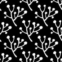 twig seamless pattern vector. branch - black and white background. berries silhouette, floral ornament. wallpaper for printing on fabric vector