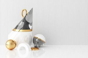 Minimal abstract geometric background with direct sunlight in shades of green and yellow. Showcase scene with empty podium for product presentation 3d rendering photo