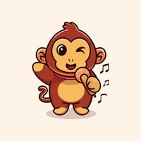 Cute monkey singing cartoon design premium vector