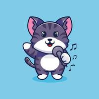 lindo gato cantando dibujos animados diseño premium vector