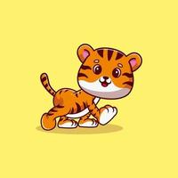 vector premium de dibujos animados de ilustración de mascota de tigre lindo