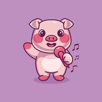 Cute pig singing cartoon design premium vector