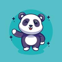 Cute panda illustration standing waving premium vector