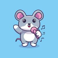 lindo ratón cantando dibujos animados diseño premium vector