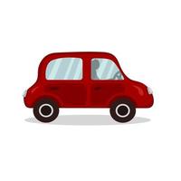 Vector design of red car. Bright flat isolated illustration. Idea for greeting cards, for banner, for kid's books.