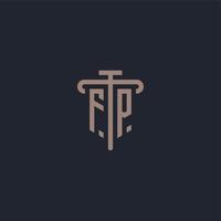 FP initial logo monogram with pillar icon design vector