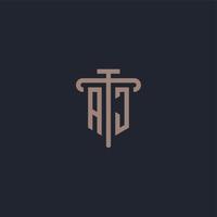 AJ initial logo monogram with pillar icon design vector