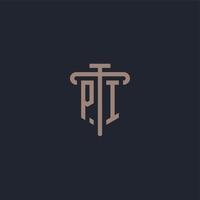 monograma del logotipo inicial de pi con vector de diseño de icono de pilar