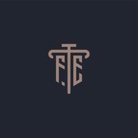 FE initial logo monogram with pillar icon design vector