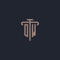 OW initial logo monogram with pillar icon design vector