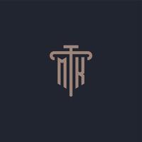 MK initial logo monogram with pillar icon design vector